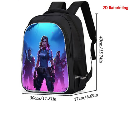 16 Inch Fortnite Cartoon Backpack Unisex for Boys Girls with Dual Zippers Large capacity lightweight student backpack