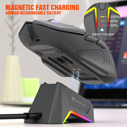 XUNSVFOX H2 langaton Bluetooth-kaksoistilahiiri RGB-valaistustehosteella kannettavalle, pelaamiseen ja toimistokäyttöön, magneettinen lataus