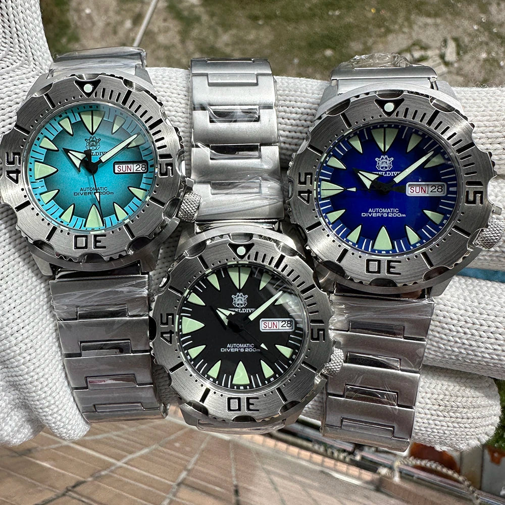 STEELDIVE SD1984 Monster Steel Strap Mechanical Watch NH36 Movt Sapphire Crystal 200M Waterproof Swiss Super Luminous Wristwatch