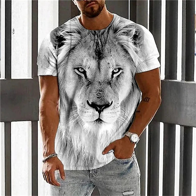 Fashionable Men's Round-neck Short-sleeved T-shirt 3D Printed Wolf T-shirt Men's Casual Sports Short-sleeved Street Top