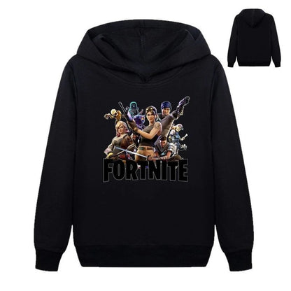 Detská mikina s potlačou Fortnite Game – pohodlný voľný top s kapucňou v kreslenom štýle, dlhý rukáv, jesenné a zimné oblečenie