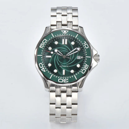 Parnsrpe Nouvelle montre de plongée automatique Miyota 8215 pour homme, sport de luxe, cadran vert, luminescent, verre saphir, date, étanche, bus