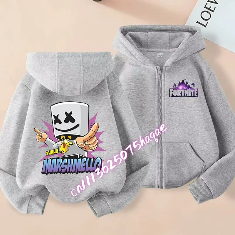 Autumn New Fortnites Children Hoodies Coat Cartoon Game Character Printed Zip Up Hoodie Child Jacket Winter Kids Boys Clothes