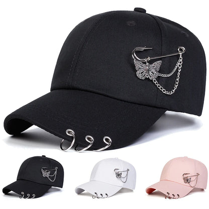 Unisex-Baseballkappen mit Schmetterlings-Eisenring für Frühling und Herbst – verstellbare Freizeitkappen für draußen – Sonnenschutzhut – Sportkappe