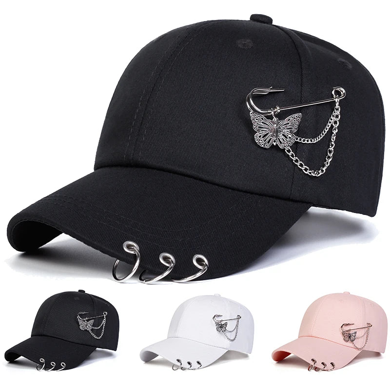 Unisex-Baseballkappen mit Schmetterlings-Eisenring für Frühling und Herbst – verstellbare Freizeitkappen für draußen – Sonnenschutzhut – Sportkappe