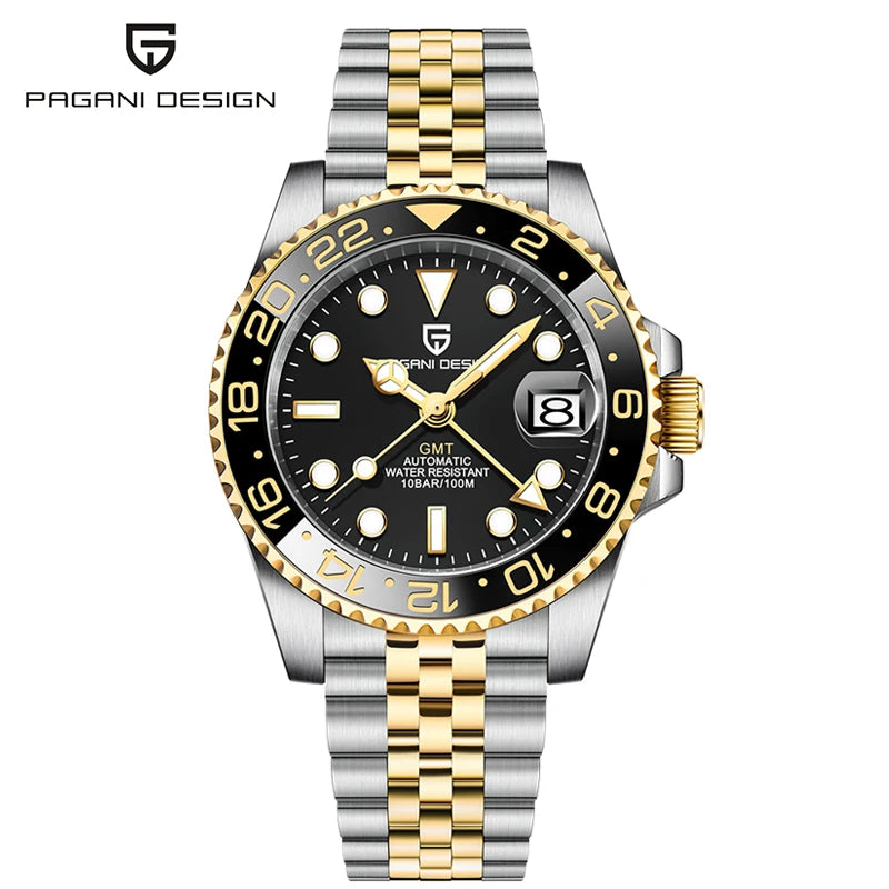 Montre automatique PAGANI DESIGN GMT 1662, montre-bracelet pour homme de 40 mm, étanche jusqu'à 100 m, montres-bracelets mécaniques pour homme Cloc