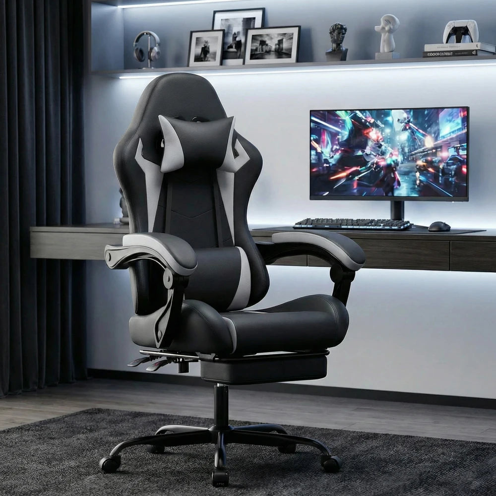 Gaming Chair Ergonomic Gaming Chair with Waist Cushion and Headrest, Office Chair Height Adjustable, Chair for Adult Girls Boy