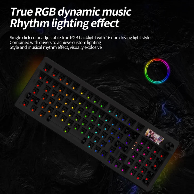 YINDIAO Y95 Keyboard Kit Hotswap TFT Screen Full RGB Backlit 2.4GHz Bluetooth Wireless Custom DIY Mechanical Keyboard