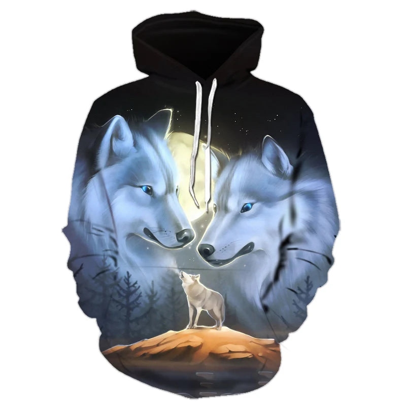 Bluzy z kapturem z nadrukiem 3D wilka, dla mężczyzn i kobiet, modne, casualowe, oversize, pulower w stylu hip-hop Harajuku, streetwearowe hoodie