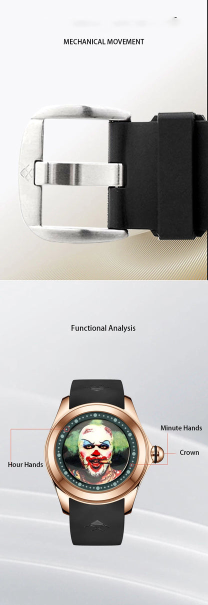 KAFYASE Fashion Earth  Bubble Rubber Automatic Watches Luxury Men 46mm Mechanical Wristwatches Art Eye Ball Dial Classic Watch