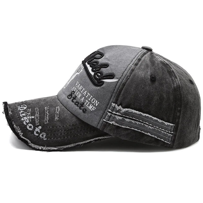Casquette de baseball vintage « Letter Bull » délavée avec broderie, casquette de soleil rétro pour hommes et femmes, casquette à visière décontractée style hip-hop