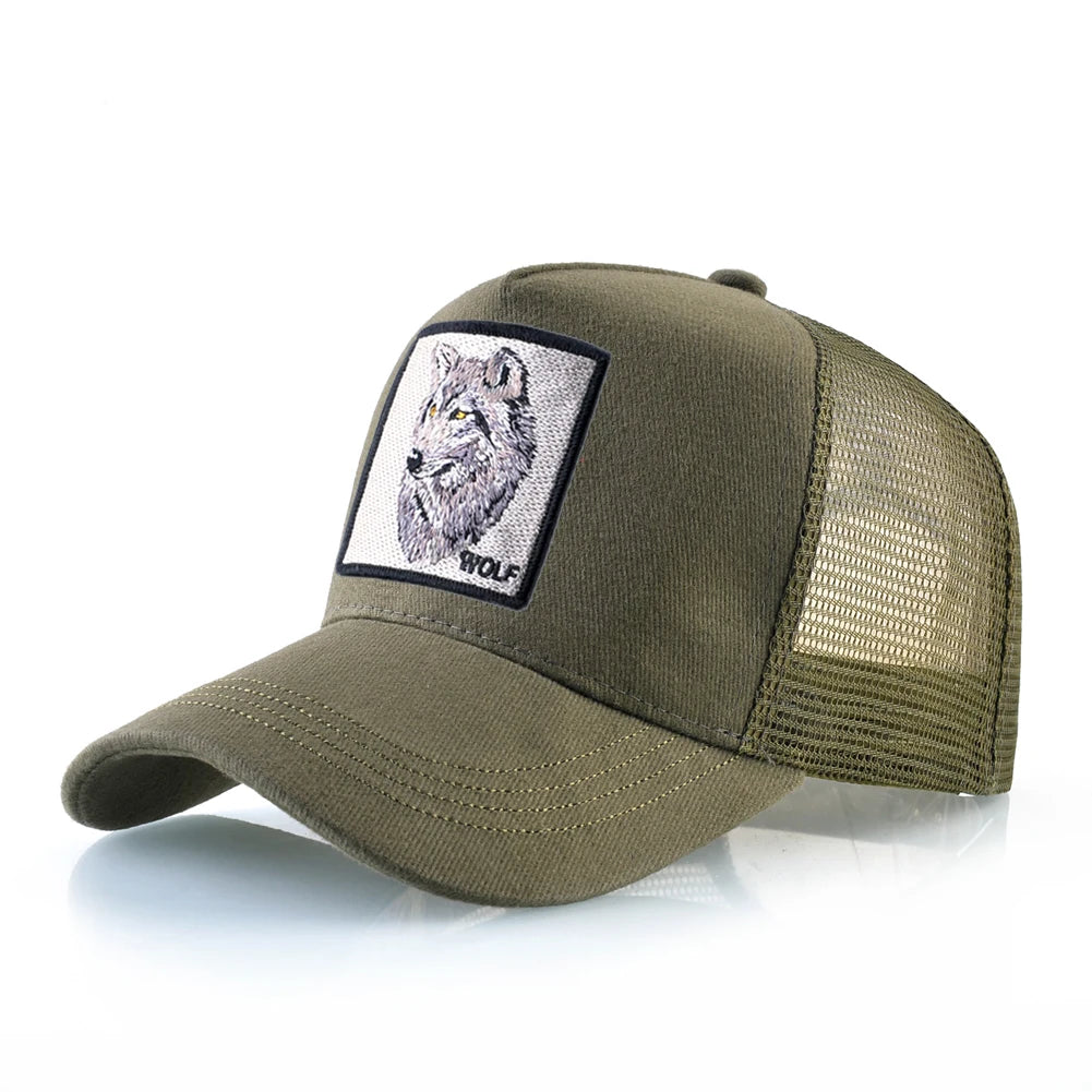 Modische Baseballkappe mit gesticktem Wolf-Aufnäher, Snapback, Hip-Hop-Trucker-Kappe, für Männer und Frauen, atmungsaktiv, Outdoor-Kappe mit Schirm
