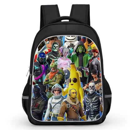 16 Inch Fortnite Cartoon Backpack Unisex for Boys Girls with Dual Zippers Large capacity lightweight student backpack