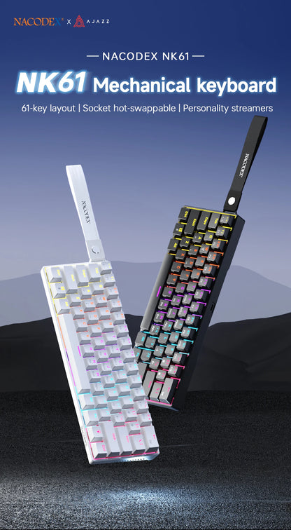 Ajazz NK61 Wired Mechanical Gaming Keyboard with full-key hot-swappable switches RGB lighting effects 61 keys red switches