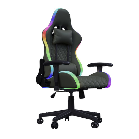 Ergonomic Gaming Chair with LED RGB Lights, Adjustable Gamer Chair with Lumbar Massage Support, Reclining Computer Chair for Teens & Adults