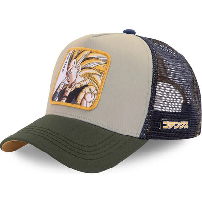 Dragon Ball Son Goku-Kappe, Sommer-Reisekappe mit Schirm, Herren-Kappe mit Stickerei, im Hip-Hop-Stil, Sonnenvisier, verstellbare Trucker-Kappe aus Netzstoff