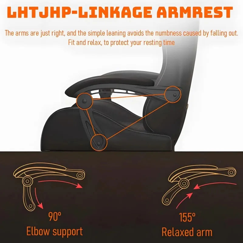 Hestora PU-leren grote en hoge gamingstoel, ergonomische computerstoel met hoge rugleuning, voetensteun en masserende lendensteun voor volwassenen