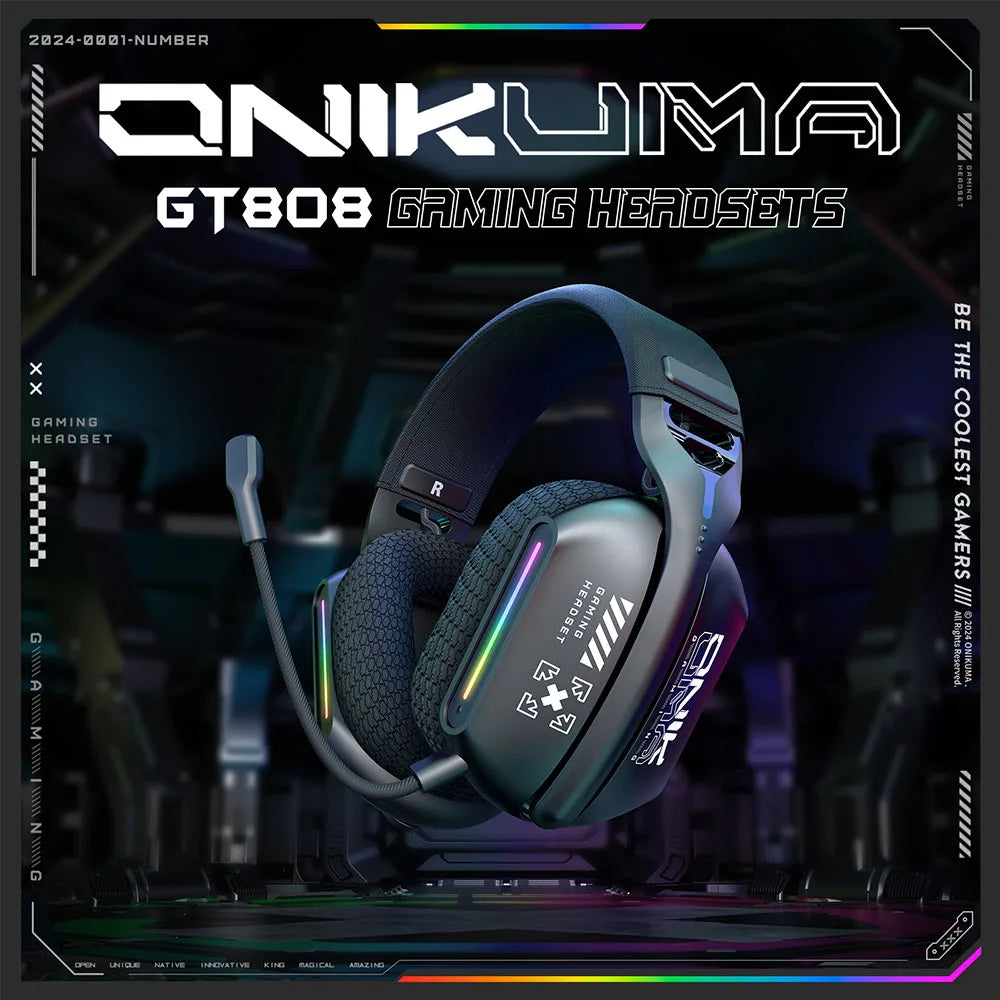 ONIKUMA GT808 Wireless Gaming Headset 2.4G/Bluetooth/Wired 3-Mode Over-Ear Gaming Headphones with Noise-Cancelling Mic for PC PS4 PS5