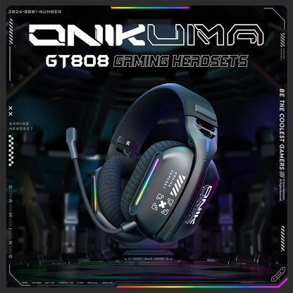 ONIKUMA GT808 Wireless Gaming Headset 2.4G/Bluetooth/Wired 3-Mode Over-Ear Gaming Headphones with Noise-Cancelling Mic for PC PS4 PS5