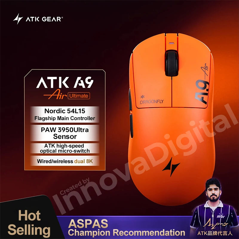 ATK Dragonfly A9 Ultimate Ασύρματο Gaming Ποντίκι A9 Air PAW3950 Εξαιρετικά Ελαφρύ Εργονομικό Ποντίκι e-sports για Gamer FPS CSGO A9 Ultra