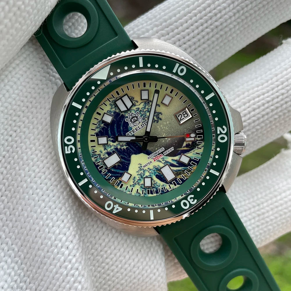 STEELDIVE SD1970J Kanagawa Turtle Full Luminous Dial Ceramic Bezel NH35 AutomaticSTEELDIVE Offical Store Mens Dive Watch