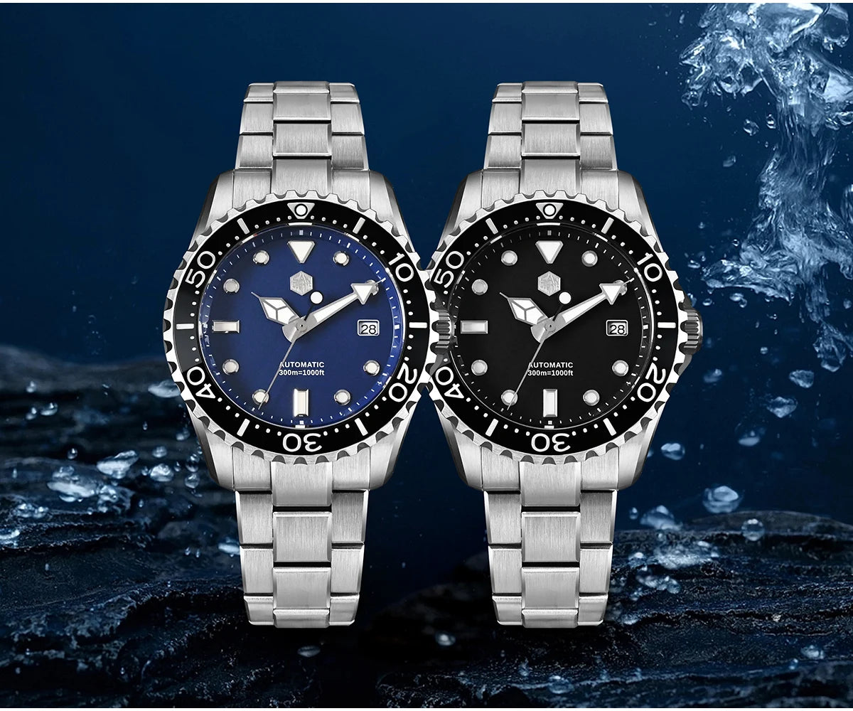 San Martin New 40-44mm Luxury Men's Diver Watch, Classic High Quality NH35 YN55 Automatic Mechanical, Sapphire, BGW-X1, 20Bar
