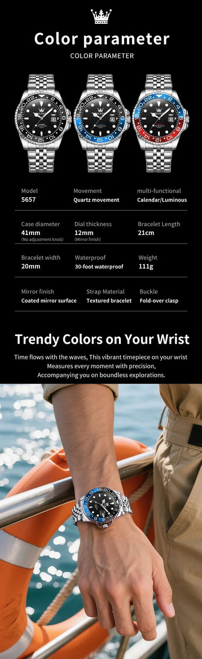 OLEVS 5657 New Mens Watch Original Stainless Steel Date Quartz Watch 30 M Waterproof Luminous Sports Man For Watches Gifts Reloj