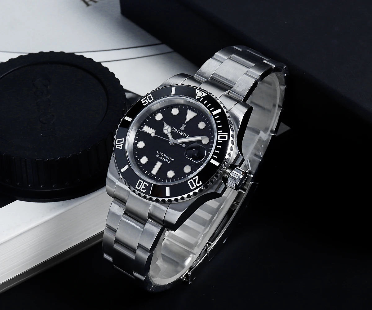 Cronos New 40mm Diver Men Watches Luxury Miyota9015 Automatic Mechanical Watch Sapphire Crytal Waterproof 200m AdjustClasp L6045