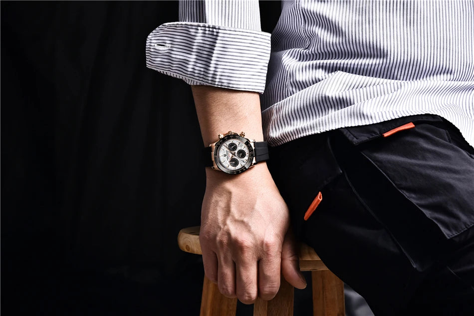 PAGANI DESIGN V2 40MM Relógio masculino de quartzo com mostrador meteorito, safira, cronógrafo retro, impermeável para homem