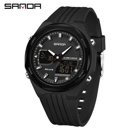 Fashion SANDA 6267 Men's Electronic Watch Multifunctional Operation Night light waterproof Dual Display Student Electronic Watch