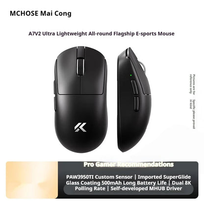 Bezdrôtová myš MCHOSE A7 V2 Ultra+ Tri-Mode Lightweight Paw3950 Ti 42000dpi 500mah pre PC, e-šport a notebook – herná myš a príslušenstvo