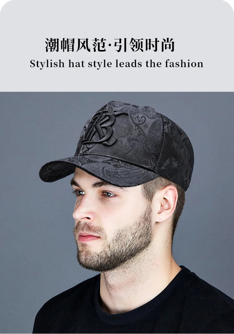 Casquette de baseball haute de mode brodée pour homme, imprimé noix de cajou, casquette décontractée d'extérieur, bordure sur le devant, toutes saisons