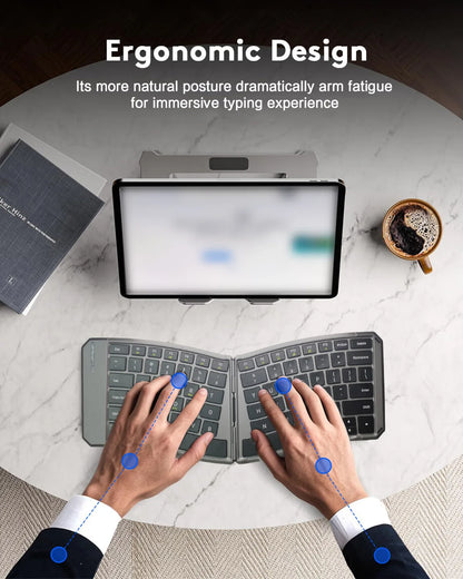 Ergonomic Foldable Bluetooth Keyboard, Split Compact Portable Keyboard for Business Travel, Folding Rechargeable Wireless Keyboard