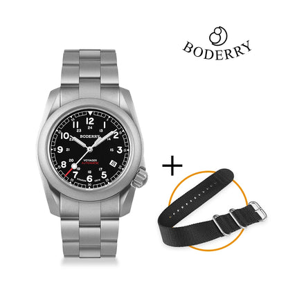 Boderry Field Watch VOYAGER Mens Watches 100M Waterproof Titanium Automatic Luminous For Seiko Movement Wristwatch