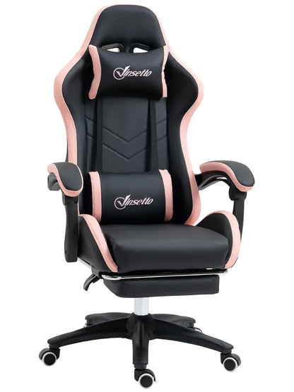 Adjustable Height Gaming Chair with Headrest, Ergonomic Gaming Chair with Footrest, PU Leather Computer Chair for Gaming Desk, Pink & Black