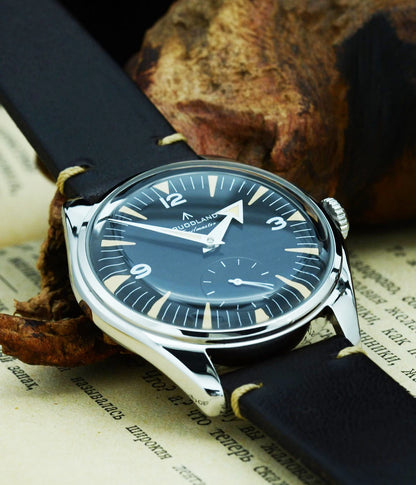 Hruodland F033 Retro Classi Quarrz Men's Watches VD78 Movement Stainless Steel Black Brown Leather Strap Wristwatches