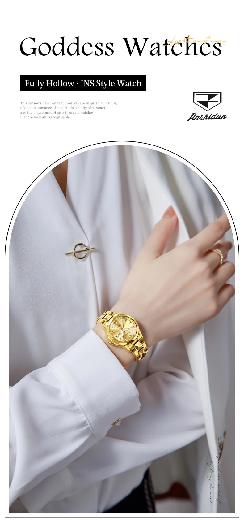 JSDUN 8995 Women Watch Mechanical Watch Waterproof Week Date Ladies Watch High Quality Luxury Original Tungsten Steel Clock