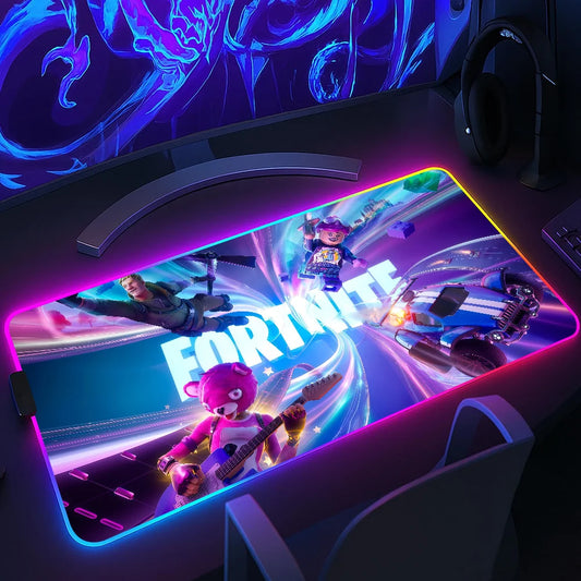 Game F-Fortnite Survival Battle Mauspad mit RGB-LED-Beleuchtung, rutschfester Gummibasis, wasserdicht, für Büro, PC und Zuhause, große USB-Gaming-Schreibtischmatte