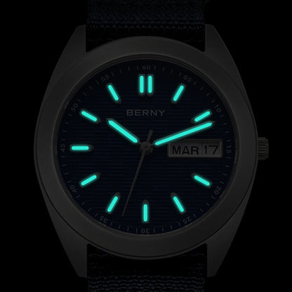 BERNY Titanium Watches for Men Date Week Calendar Sapphire Quartz Watch 38mm Super Luminous Men's Wristwatch 10ATM Lightweight