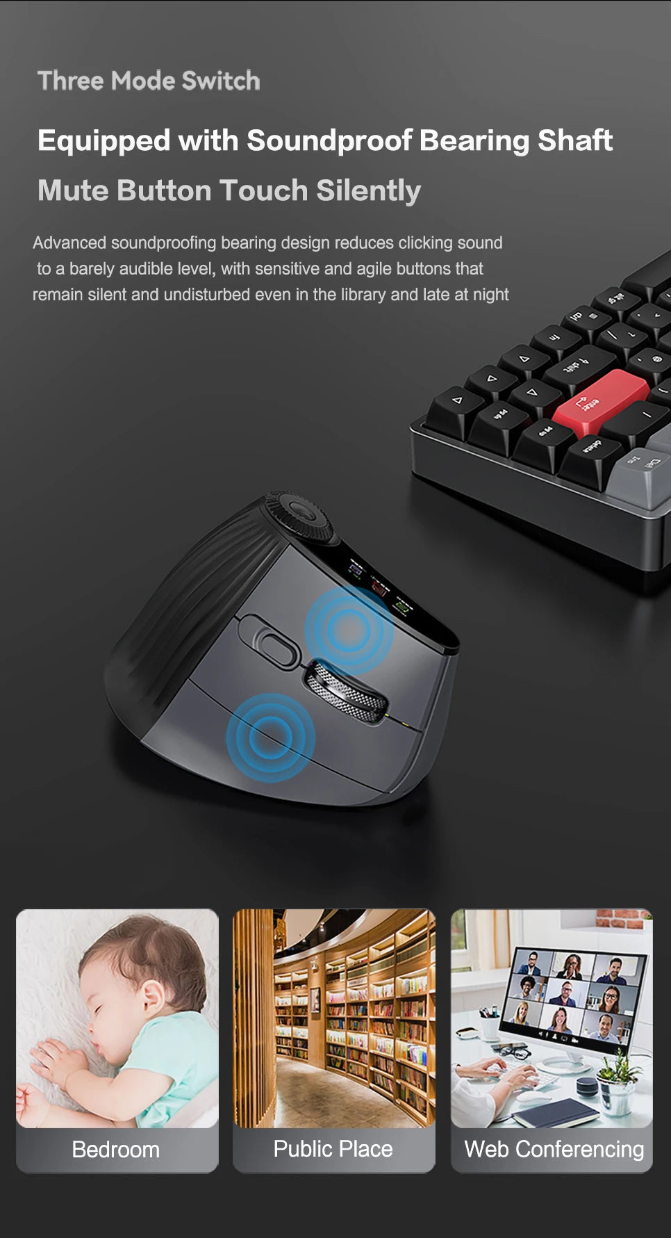 Backlit Wireless Ergonomic Mouse with Smart Flying Scroll, Function Adjustment Knob, Bluetooth & 2.4G Rechargeable Gaming Mouse