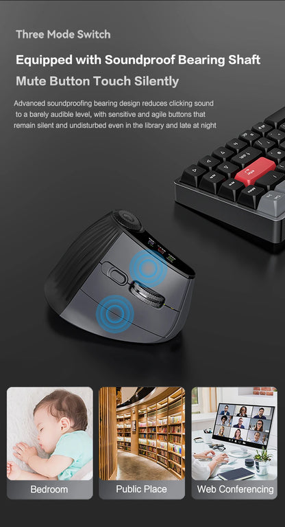 Backlit Wireless Ergonomic Mouse with Smart Flying Scroll, Function Adjustment Knob, Bluetooth & 2.4G Rechargeable Gaming Mouse