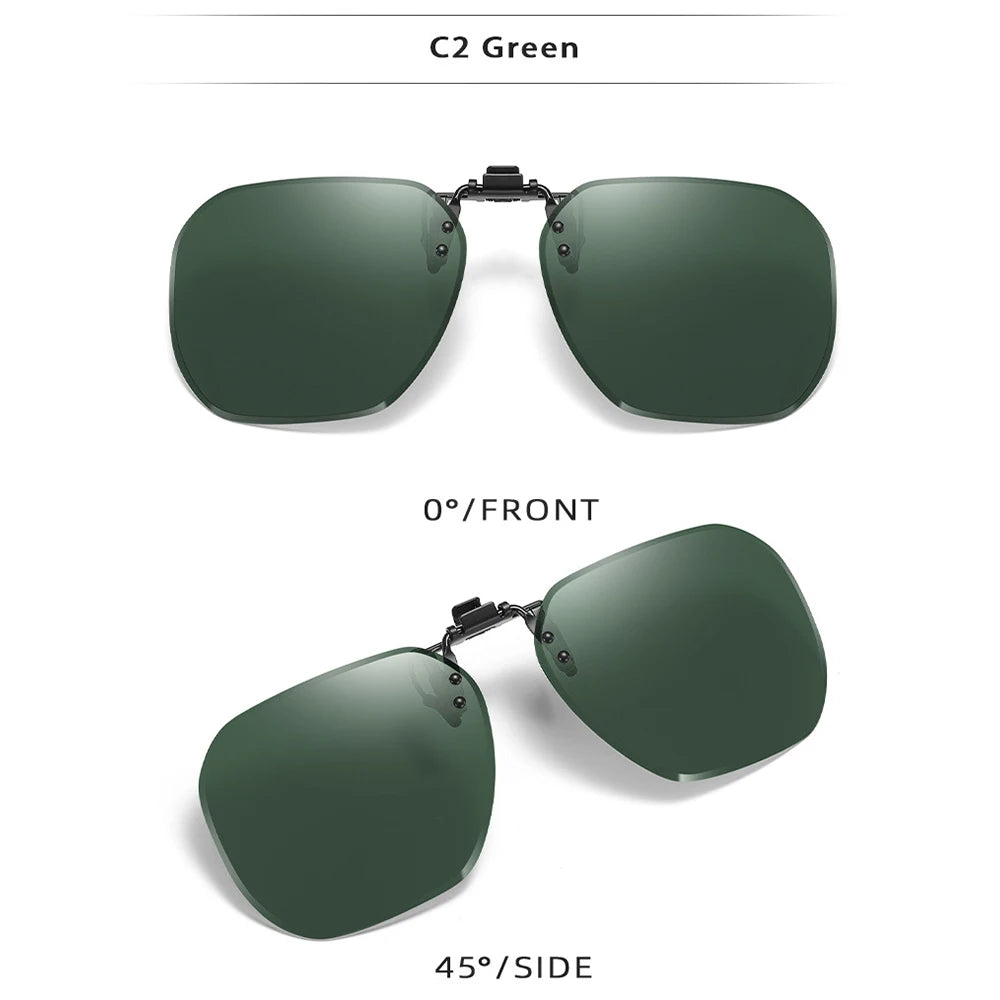 Clip On Flip Up Glasses Polarized Photochromic Sunglasses Lens Anti Glare UV400 Goggles Night Vision Yellow Driving Eyepiece