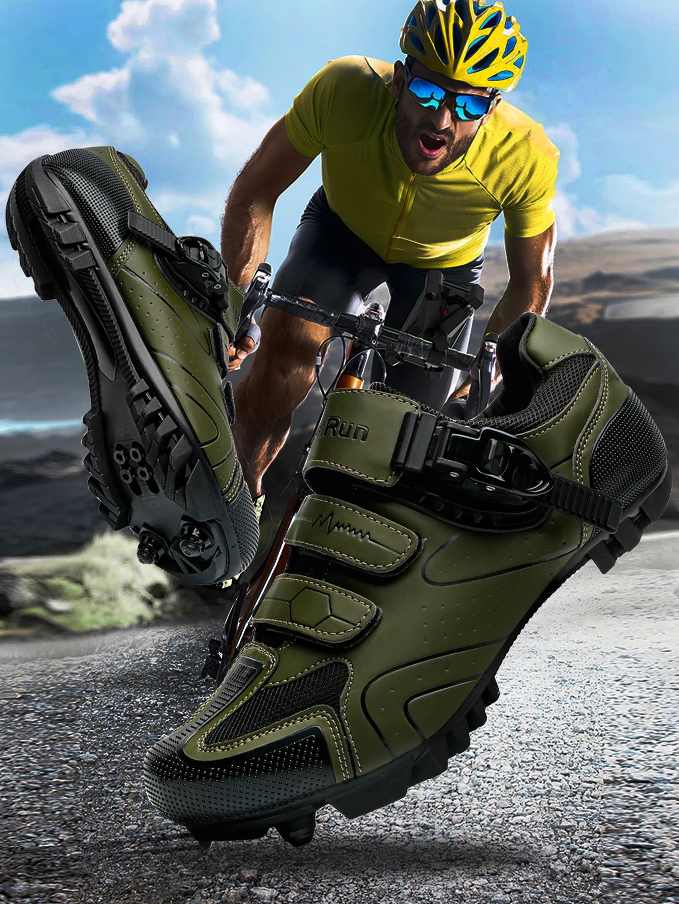 Neutral MTB Cycling Shoes, Compatible With Pelaton Road Cycling Shoes, Men's Cycling Sports Shoes, Reflective Strip Design