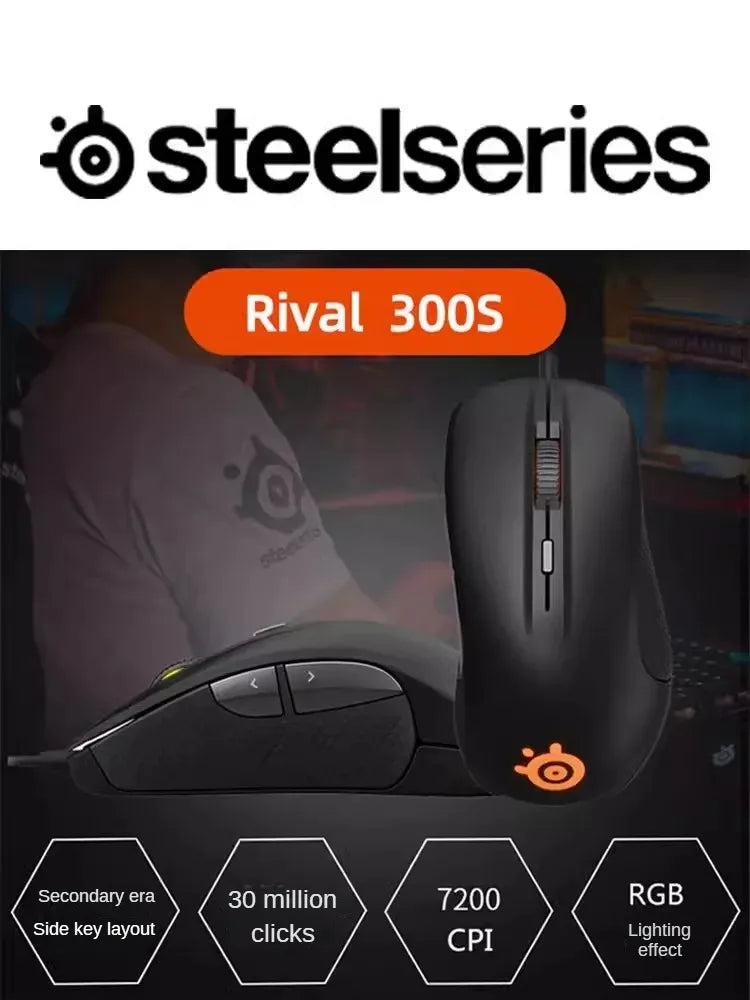 Original SteelSeries Rival300S Gaming Mouse Wired 6 Buttons RGB Lighting TrueMove Optical Sensor Mouse Gamer USB Mice 7200 CPI