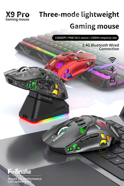 Lenovo X9Pro Tri-Mode Wireless Mouse with Bluetooth, 2.4G & Wired Connectivity, Magnetic Charging Dock, Rechargeable Gaming & Office Mouse