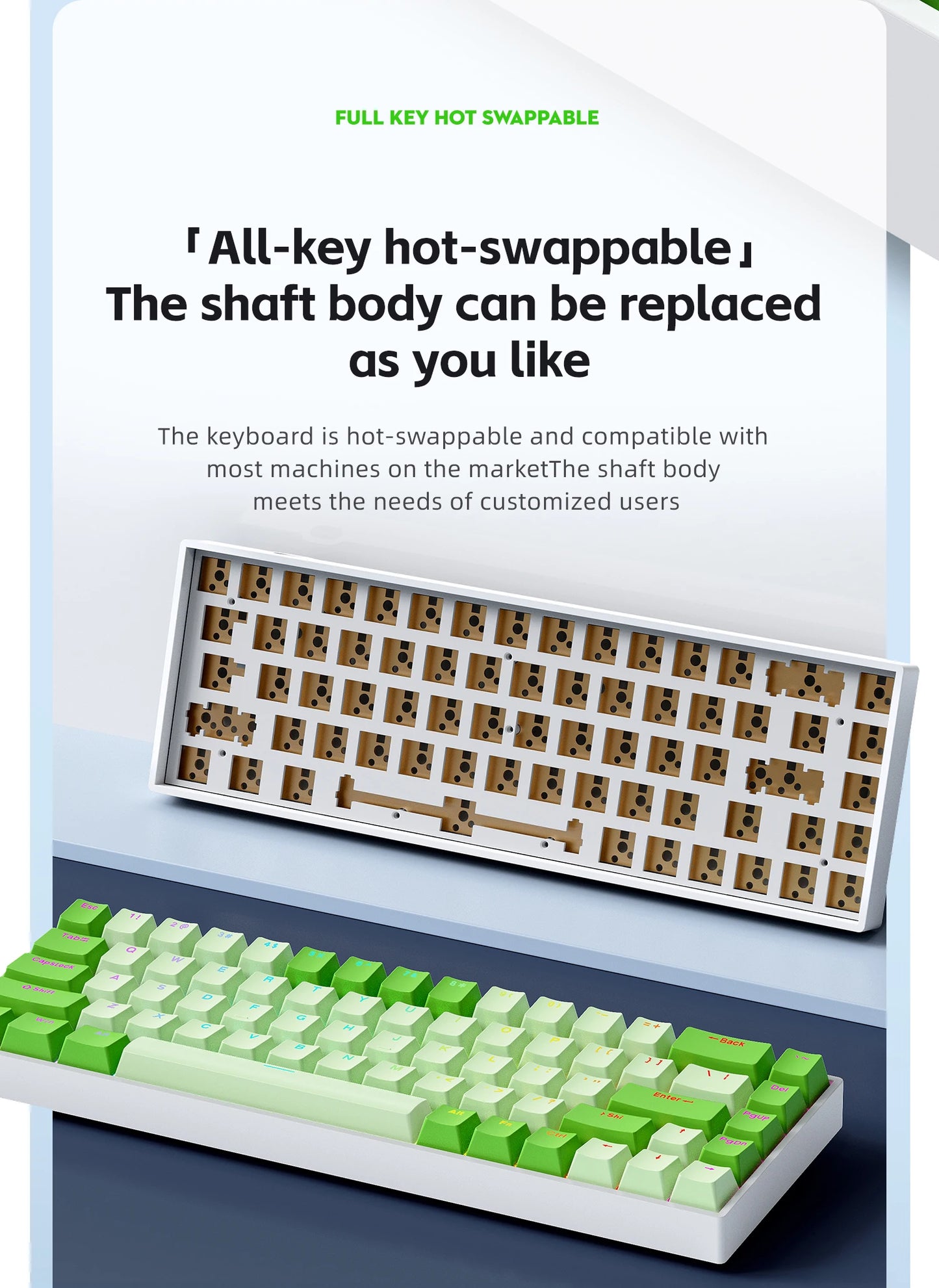 K68 68Key Wireless Mechanical Keyboard Tri-mode Connection, Full Key Hot Swap, RGB lighting Effects, L
