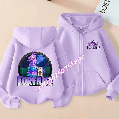Ny Fortnite-zip hoodie för barn, tecknad anime, vardaglig och ventilerande huvtröja för barn, pojkjacka med dragkedja, vår 2026, barnkläder