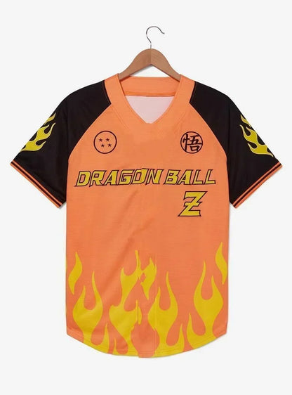 New Football Jerseys Japanese Anime Bandai Dragon Ball Goku Saiyan T-shirt Sporty Street Loose for Men and Children Christmas