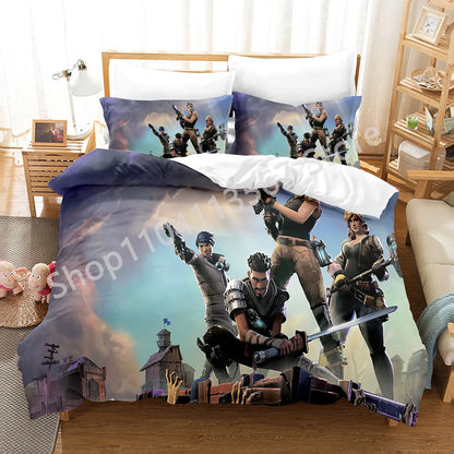 Battle Royale F-Fortnite 3PCS Bedding Set Kids Duvet Cover Quilt Pillowcase Double Size Victory Game Bedroom Linen Decoration