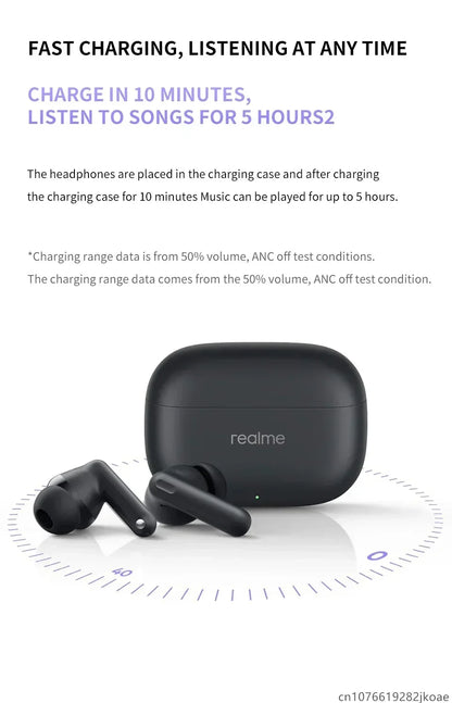 realme Buds T310 Wireless Earbuds Bluetooth 5.4 – 46dB Active Noise Cancelling HiFi Earphones with Deep Bass & Long Battery Life